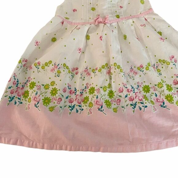 Vintage Floral Cotton Dress pink Green White  2T - Picture 2 of 6
